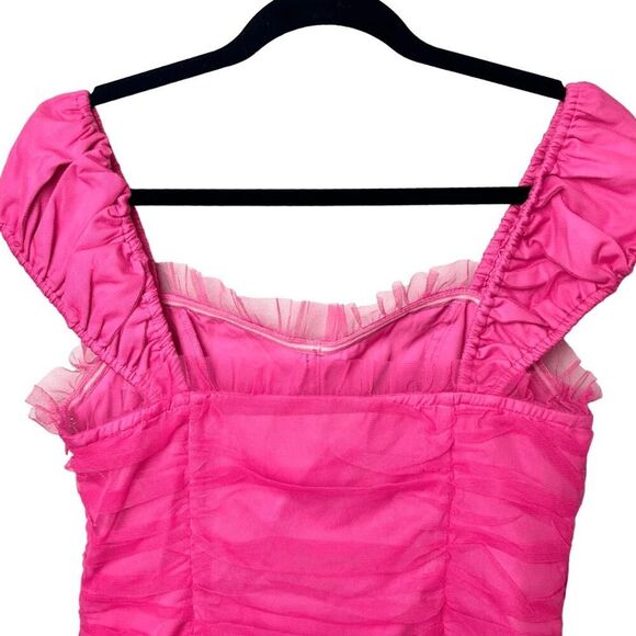 Endless Rose Hot Pink Tulle Ruched Mini Dress Sz M - Picture 7 of 9